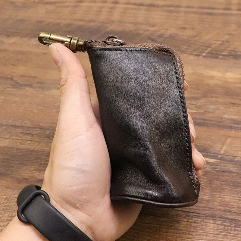 Retro Mini Geldbörse aus echtem Leder mit Reißverschluss, kleine Aufbewahrungstasche