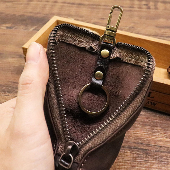 Retro Mini Geldbörse aus echtem Leder mit Reißverschluss, kleine Aufbewahrungstasche