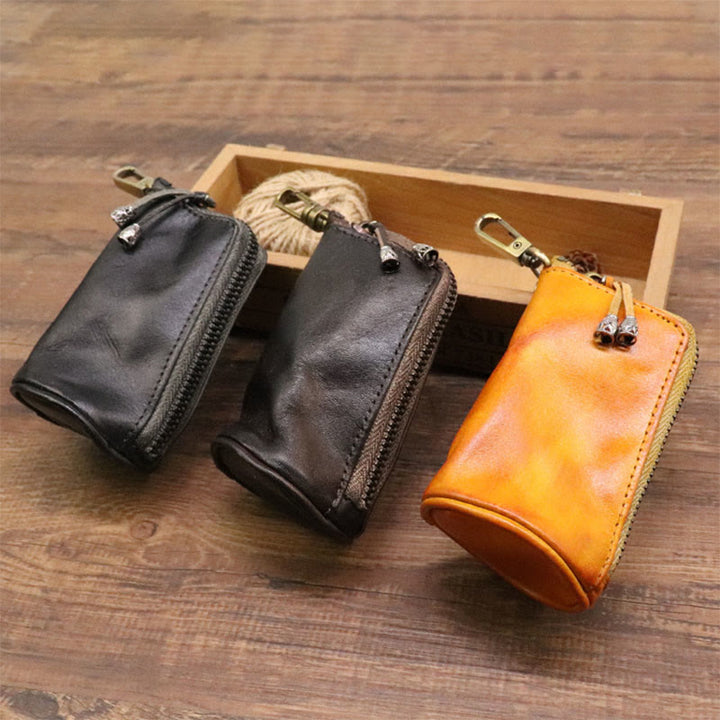 Retro Mini Geldbörse aus echtem Leder mit Reißverschluss, kleine Aufbewahrungstasche
