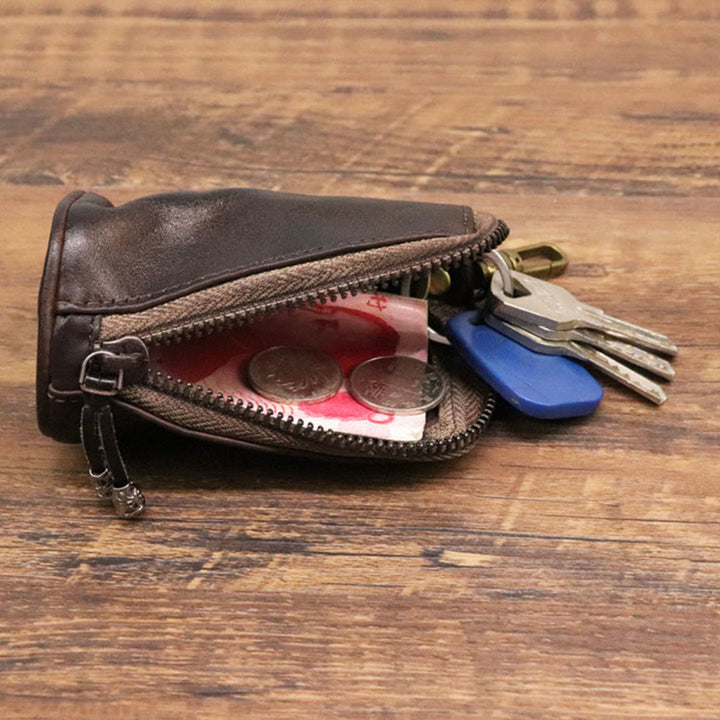 Retro Mini Geldbörse aus echtem Leder mit Reißverschluss, kleine Aufbewahrungstasche