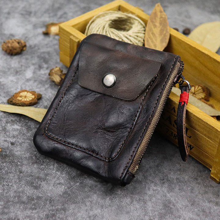 Retro-Geldbörse aus echtem Leder für Damen und Herren, Mini-Geldbörse