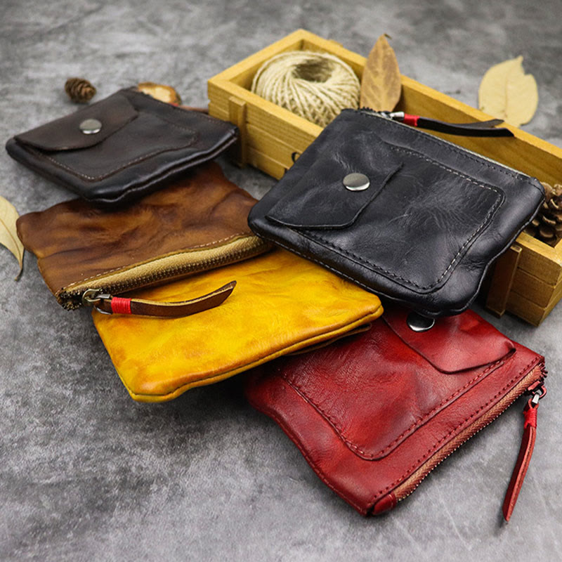 Retro-Geldbörse aus echtem Leder für Damen und Herren, Mini-Geldbörse