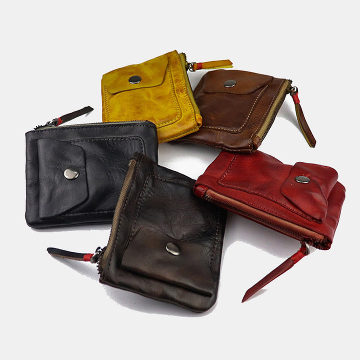 Retro-Geldbörse aus echtem Leder für Damen und Herren, Mini-Geldbörse