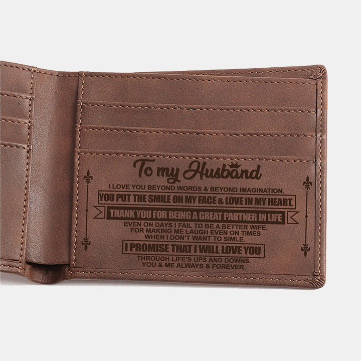 Gravierte Brieftasche aus veganem Leder, tolles Geschenk für Männer, Sohn, Ehemann, Enkel