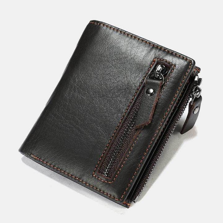 Bifold-Geldbörse für Herren aus echtem Leder mit Kartenhalter und doppeltem Reißverschlussfach