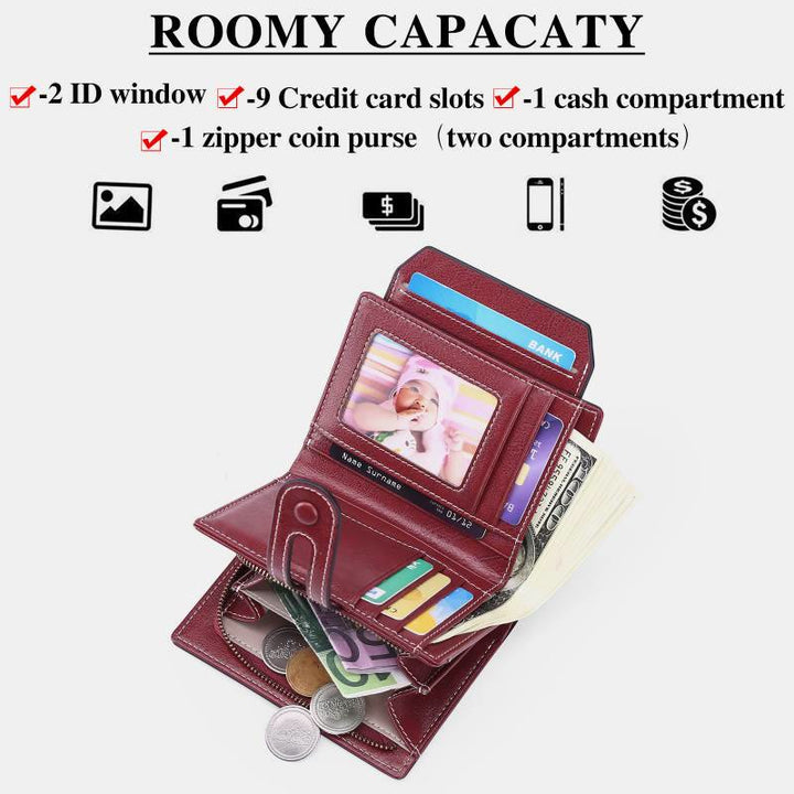 Kompakte Geldbörse für Damen aus echtem Leder mit RFID-Schutz - image 1