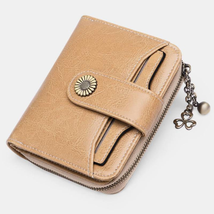Kompakte, zweifach faltbare Lederbrieftasche mit RFID-Blockierung und abnehmbarem Kartenhalter