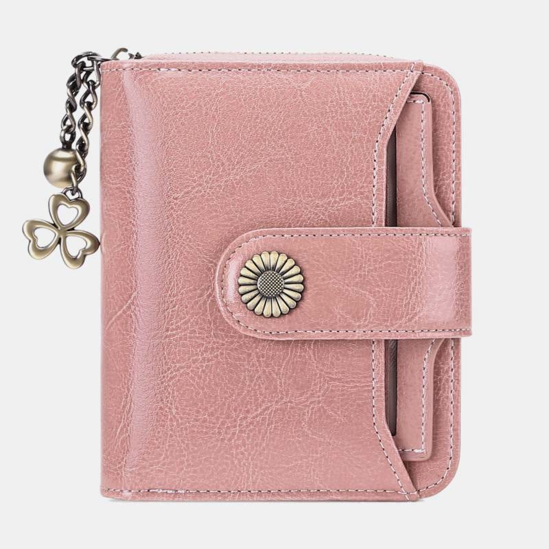 Kompakte, zweifach faltbare Lederbrieftasche mit RFID-Blockierung und abnehmbarem Kartenhalter