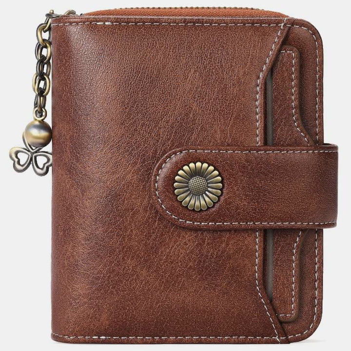 Kompakte, zweifach faltbare Lederbrieftasche mit RFID-Blockierung und abnehmbarem Kartenhalter
