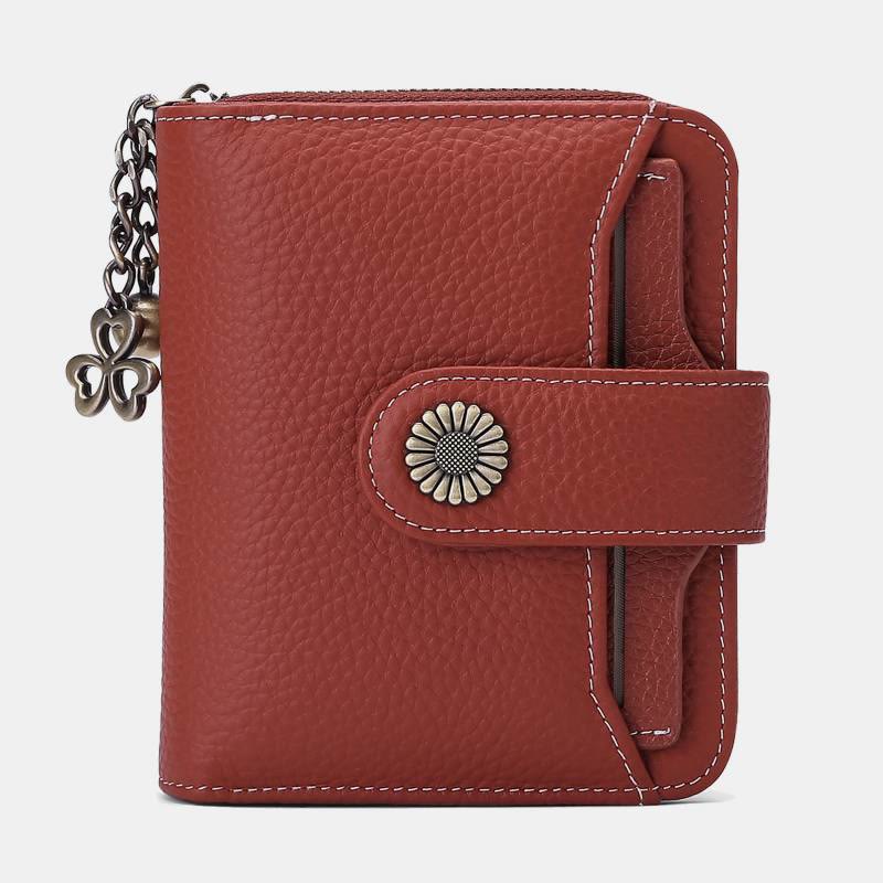 Kompakte, zweifach faltbare Lederbrieftasche mit RFID-Blockierung und abnehmbarem Kartenhalter