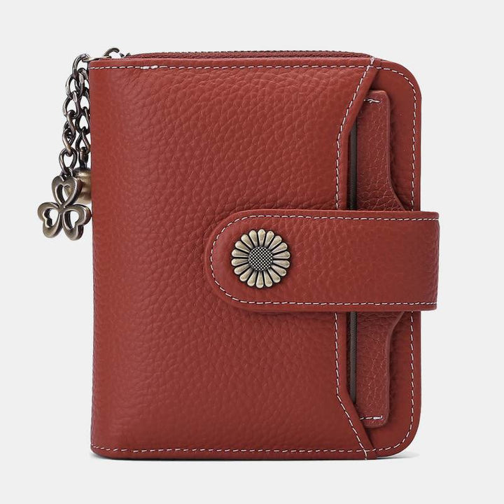 Kompakte, zweifach faltbare Lederbrieftasche mit RFID-Blockierung und abnehmbarem Kartenhalter