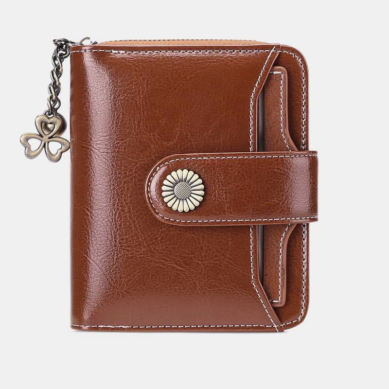 Kompakte, zweifach faltbare Lederbrieftasche mit RFID-Blockierung und abnehmbarem Kartenhalter