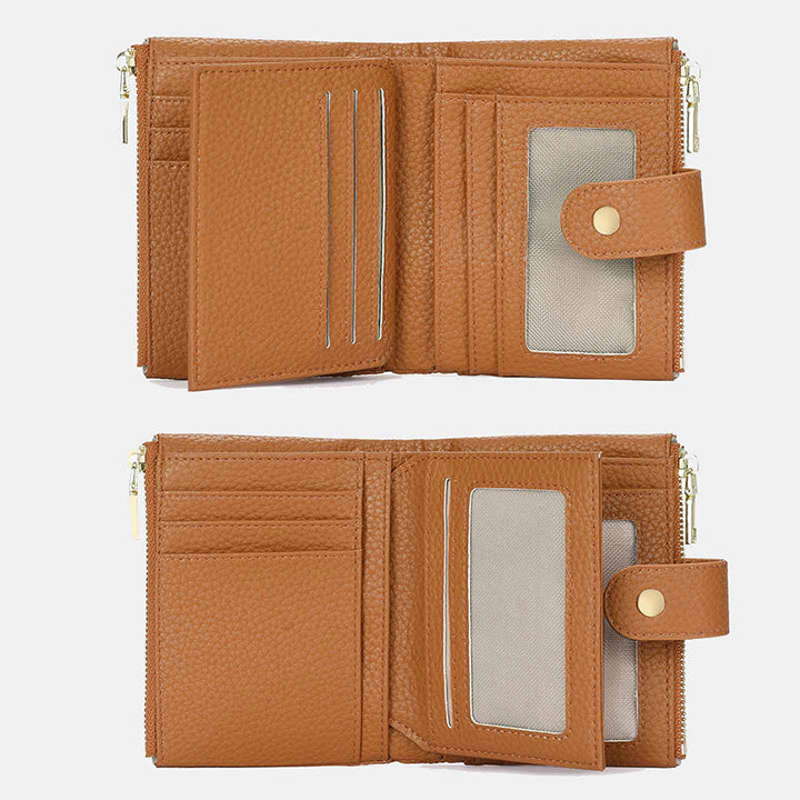 Dreifach faltbare, kompakte Geldbörse für Damen aus echtem Leder mit RFID-Blockierung