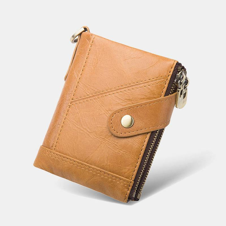 RFID-blockierende Retro-Geldbörse aus echtem Leder mit Doppelreißverschluss