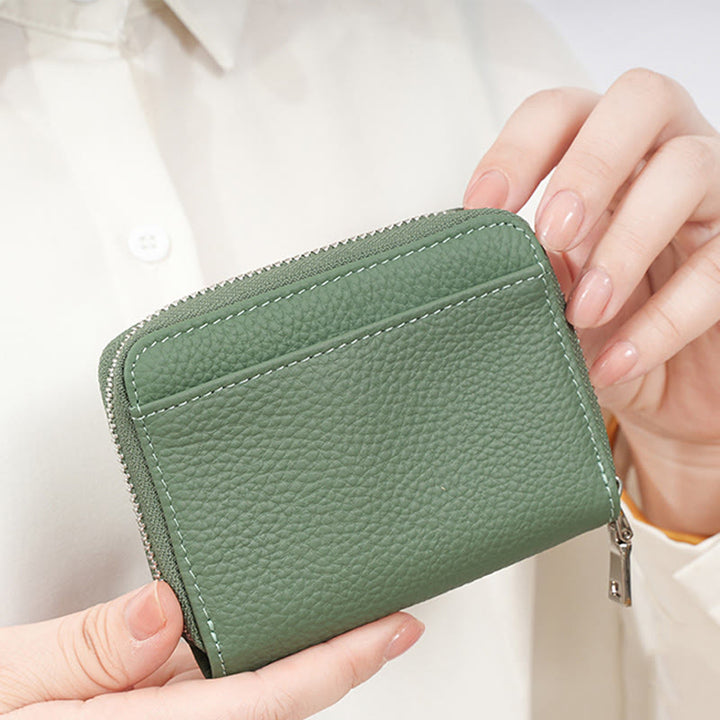 Münzgeldbörse aus echtem Leder mit mehreren Fächern und Rundum-Reißverschluss für Damen