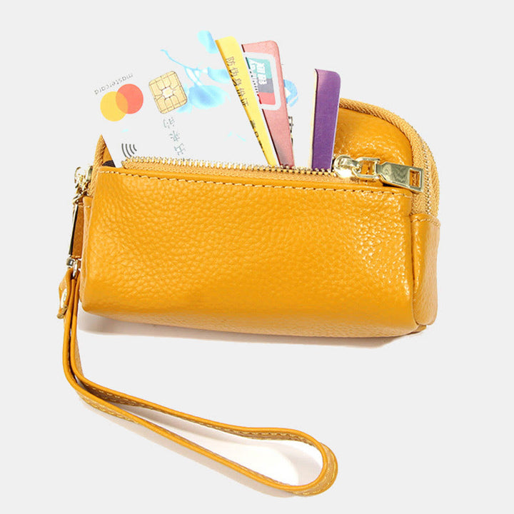 Kleine Geldbörse aus echtem Leder mit mehreren Taschen und Handschlaufe