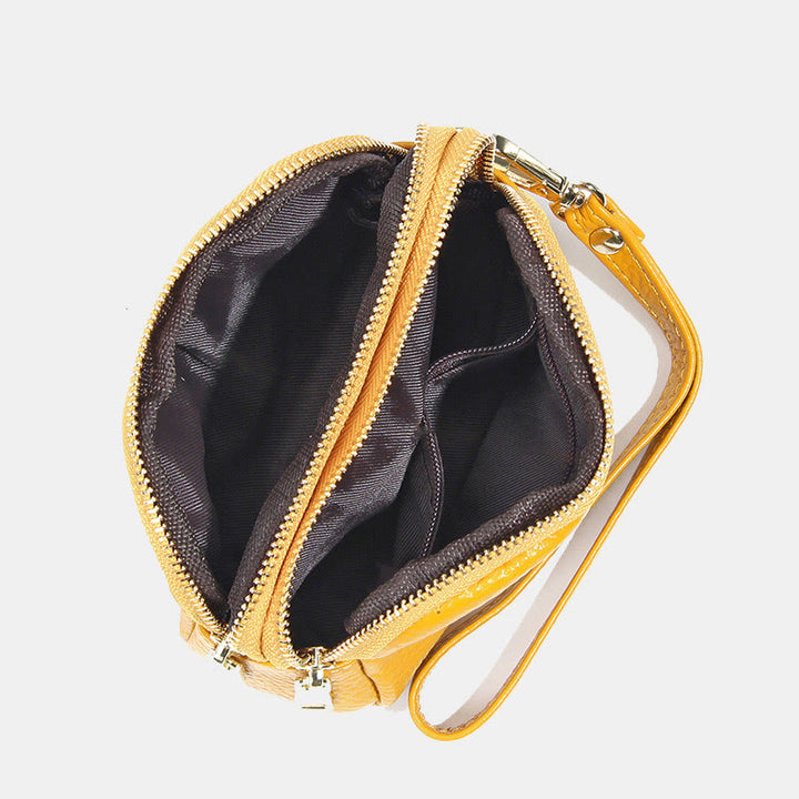Kleine Geldbörse aus echtem Leder mit mehreren Taschen und Handschlaufe