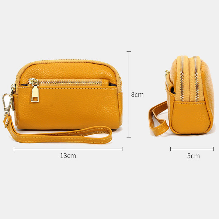 Kleine Geldbörse aus echtem Leder mit mehreren Taschen und Handschlaufe