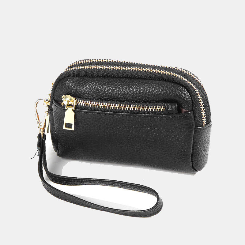 Kleine Geldbörse aus echtem Leder mit mehreren Taschen und Handschlaufe