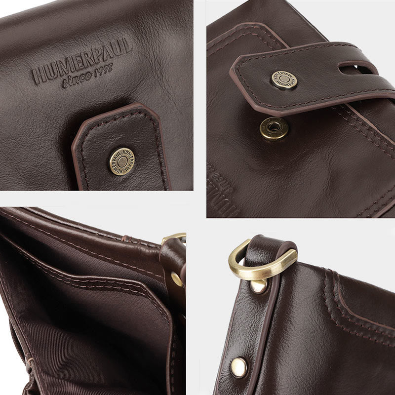 Dreifach gefaltete kleine Brieftasche aus echtem Leder mit RFID-Blockierung und Kette
