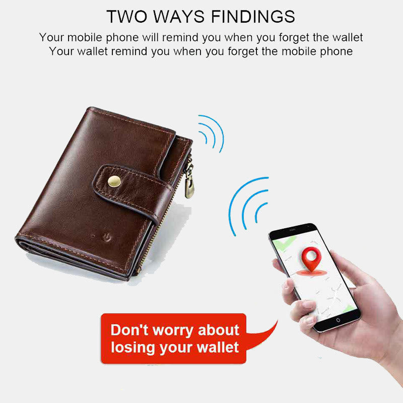 Intelligente Brieftasche Integriertes Bluetooth RFID-Blockierung Dreifach gefaltete Lederbrieftasche