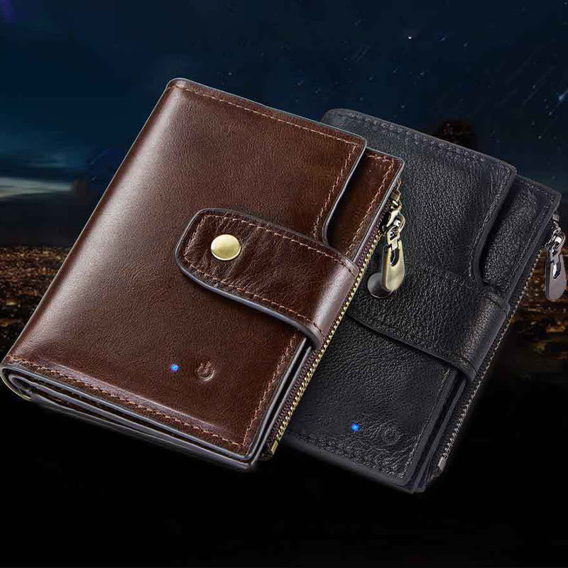 Intelligente Brieftasche Integriertes Bluetooth RFID-Blockierung Dreifach gefaltete Lederbrieftasche