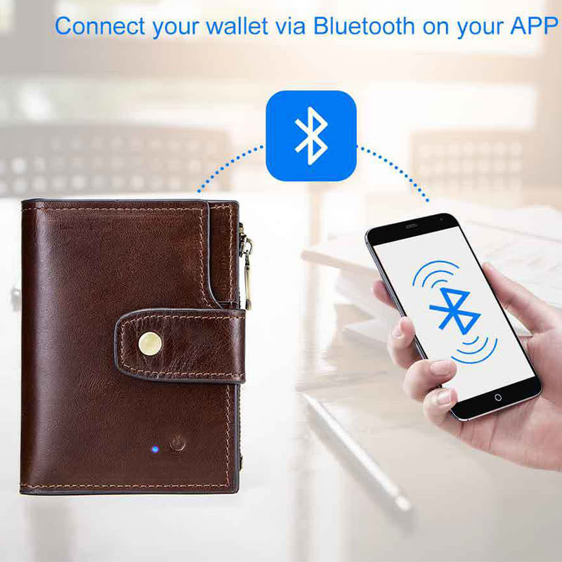Intelligente Brieftasche Integriertes Bluetooth RFID-Blockierung Dreifach gefaltete Lederbrieftasche