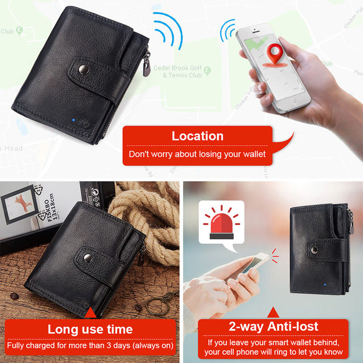 Intelligente Brieftasche Integriertes Bluetooth RFID-Blockierung Dreifach gefaltete Lederbrieftasche