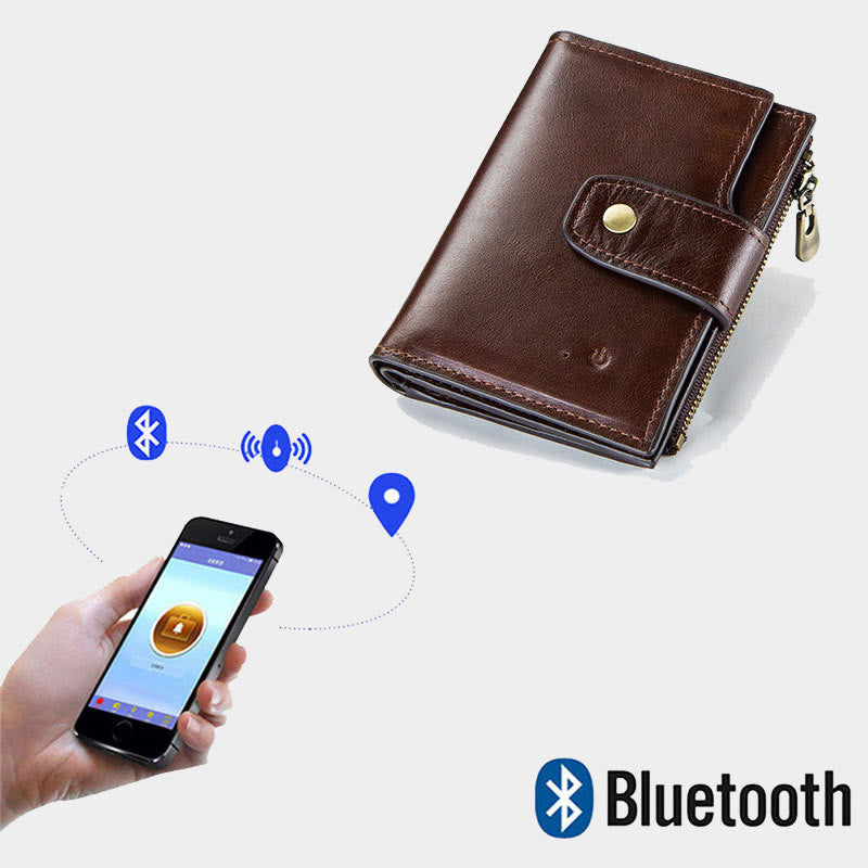 Intelligente Brieftasche Integriertes Bluetooth RFID-Blockierung Dreifach gefaltete Lederbrieftasche