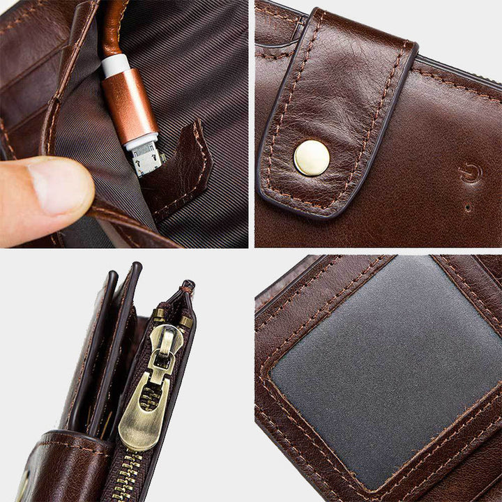 Intelligente Brieftasche Integriertes Bluetooth RFID-Blockierung Dreifach gefaltete Lederbrieftasche