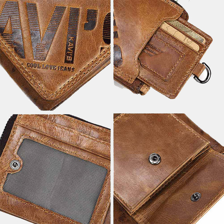 RFID-blockierende Geldbörse aus echtem Leder mit externem Kartenhalter