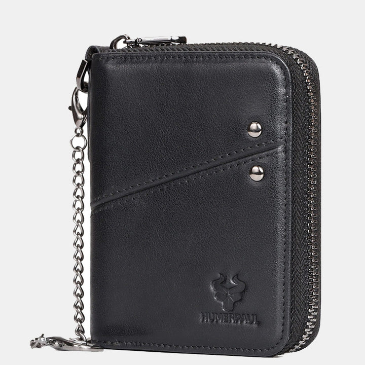 Unisex-Geldbörse aus Leder mit dreifachem Reißverschluss und RFID-blockierender Kette