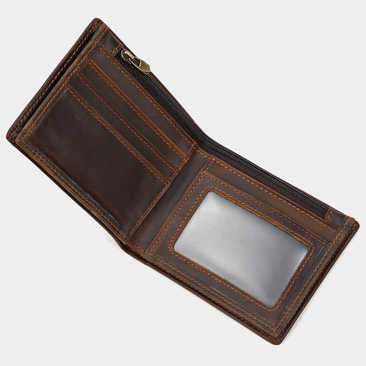 Retro-Geldbörse aus echtem Leder für Herren mit Reißverschlussfach