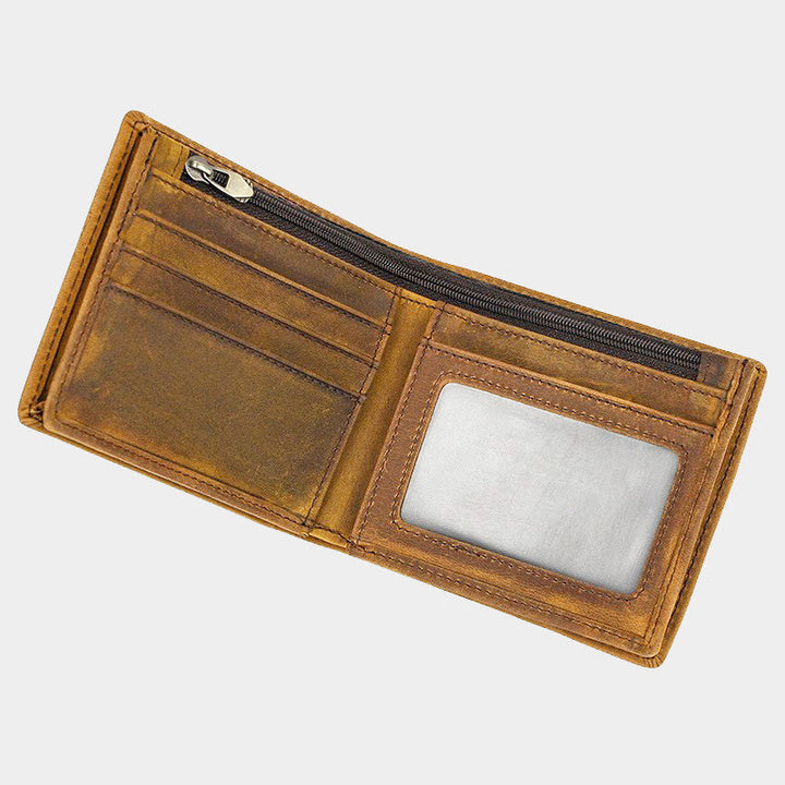 Retro-Geldbörse aus echtem Leder für Herren mit Reißverschlussfach