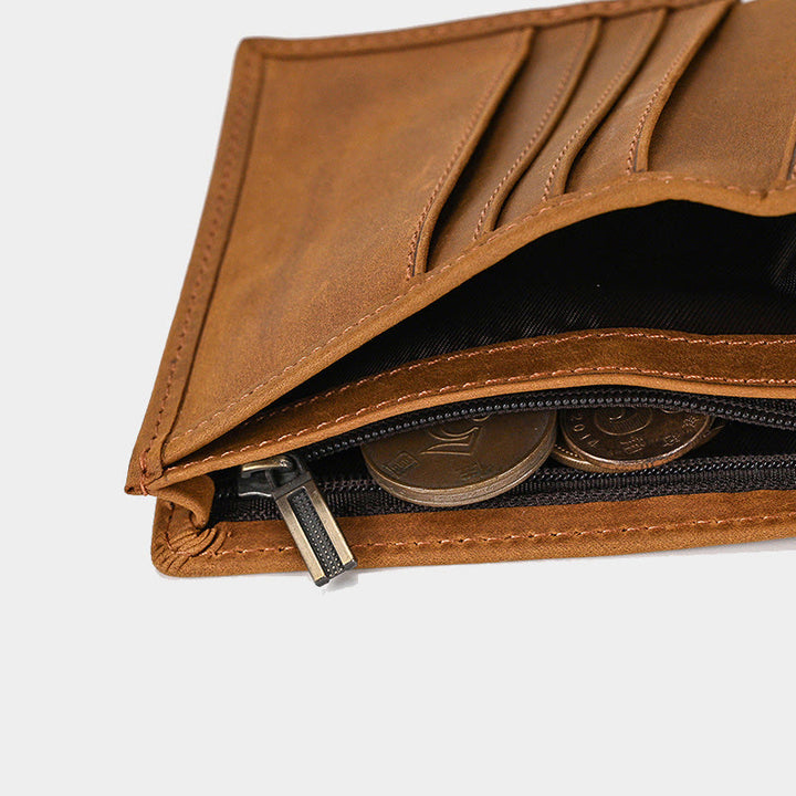 Retro-Geldbörse aus echtem Leder für Herren mit Reißverschlussfach