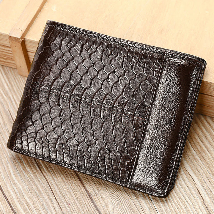 RFID-blockierende Retro-Geldbörse aus echtem Leder mit Schuppenmuster