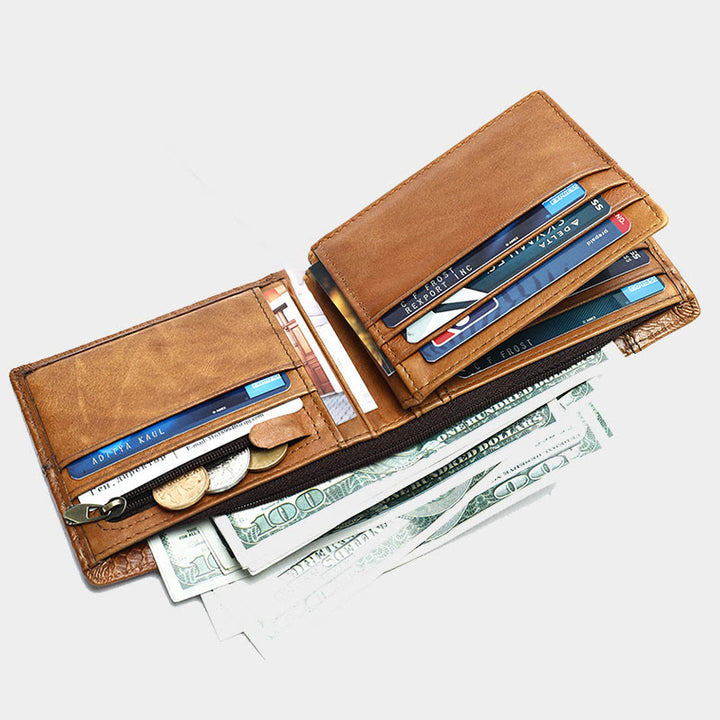RFID-blockierende Retro-Geldbörse aus echtem Leder mit Schuppenmuster