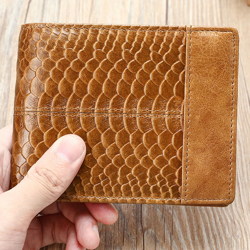RFID-blockierende Retro-Geldbörse aus echtem Leder mit Schuppenmuster