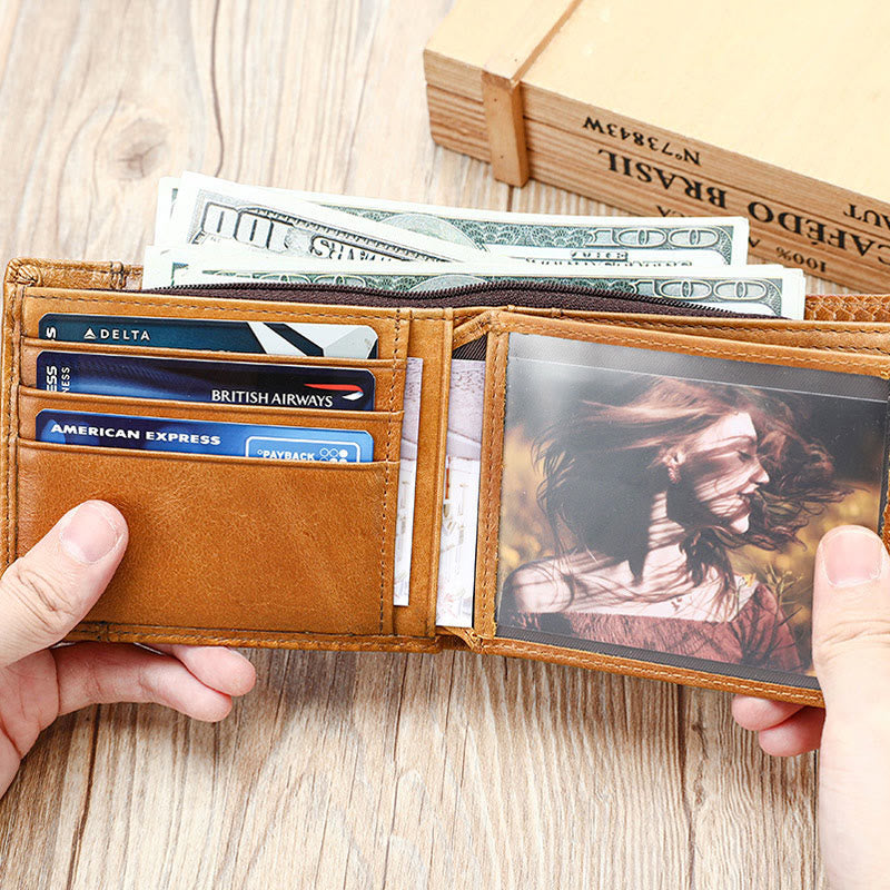 RFID-blockierende Retro-Geldbörse aus echtem Leder mit Schuppenmuster