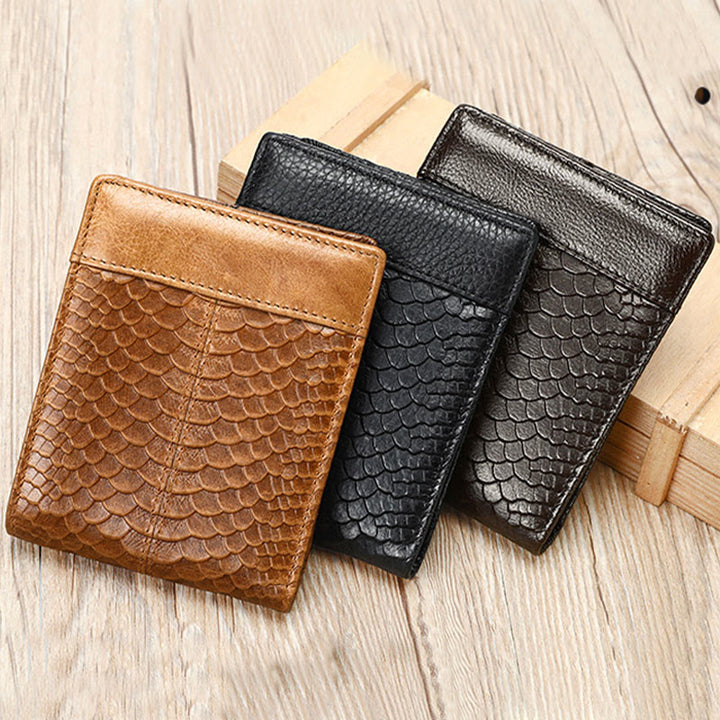 RFID-blockierende Retro-Geldbörse aus echtem Leder mit Schuppenmuster