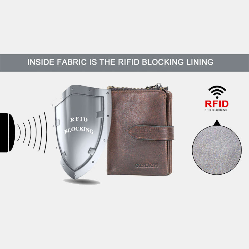 RFID-blockierendes Rindsleder-Portemonnaie für Herren