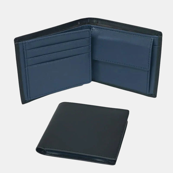 Dreifach gefaltete, schmale Lederbrieftasche mit RFID-Blockierung für Herren mit Münzfach