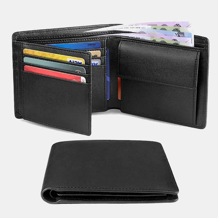 Dreifach gefaltete, schmale Lederbrieftasche mit RFID-Blockierung für Herren mit Münzfach