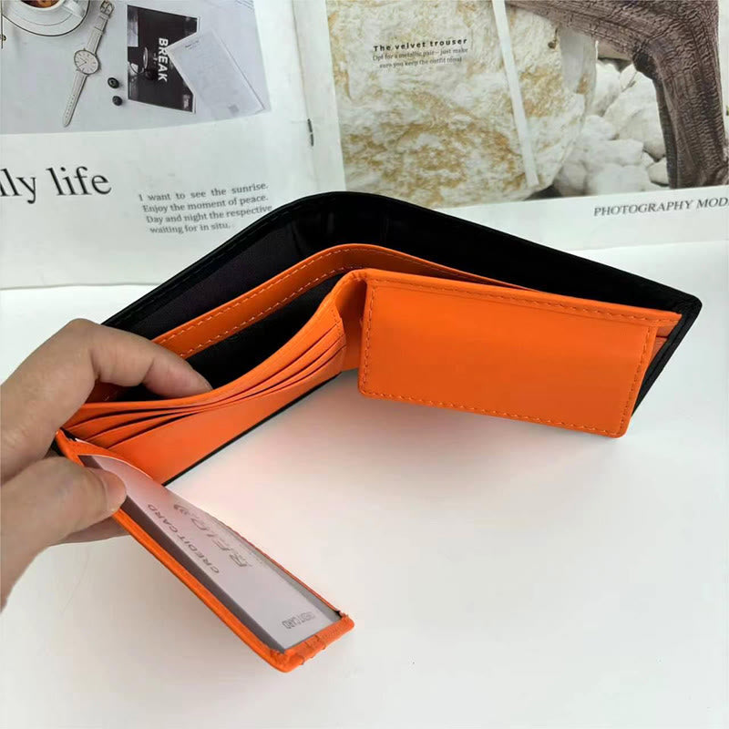 Dreifach gefaltete, schmale Lederbrieftasche mit RFID-Blockierung für Herren mit Münzfach
