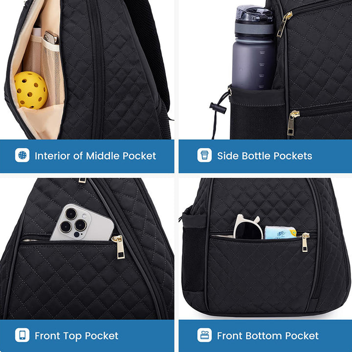 Gesteppter Pickleball-Schläger-Schulterbeutel, umwandelbarer Rucksack für Damen