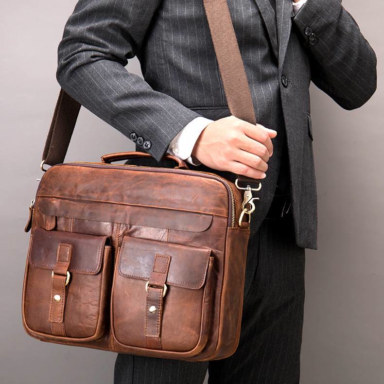 Umhängetasche aus echtem Leder im Vintage-Stil für Herren Geschäftliches Breifcase