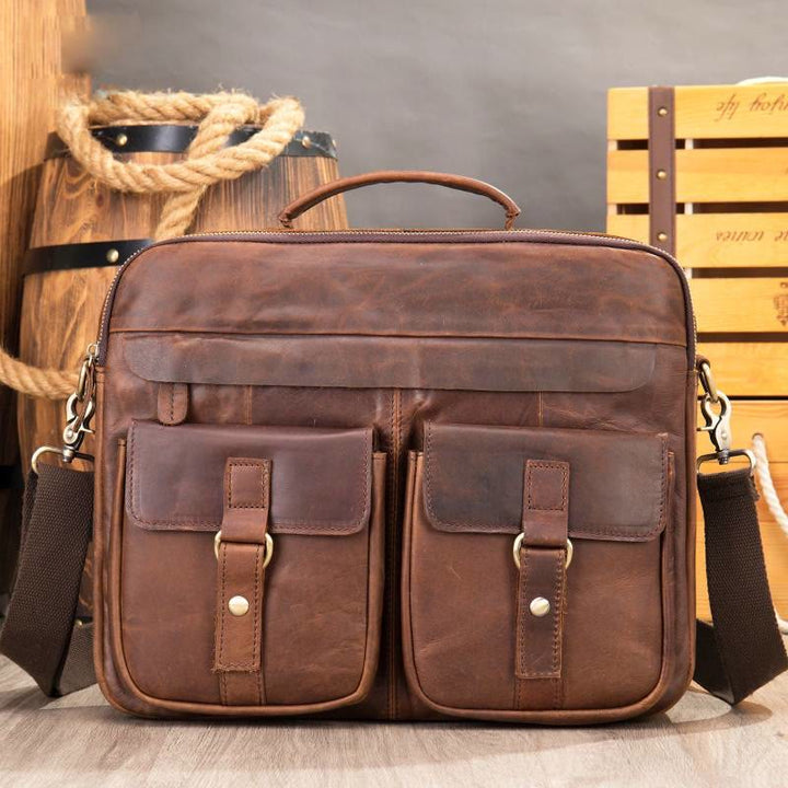Umhängetasche aus echtem Leder im Vintage-Stil für Herren Geschäftliches Breifcase