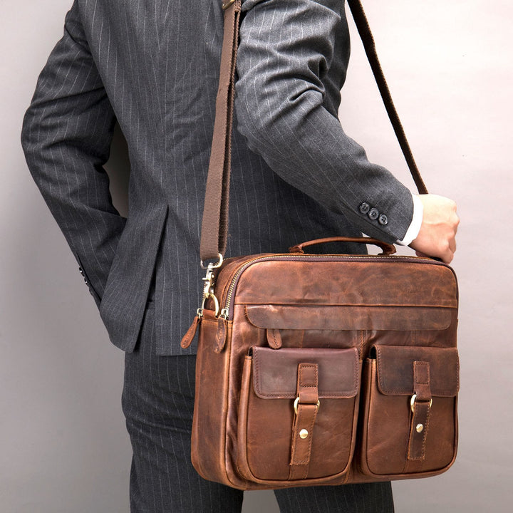 Umhängetasche aus echtem Leder im Vintage-Stil für Herren Geschäftliches Breifcase