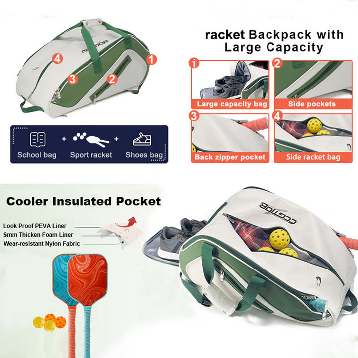 Großer Schlägerrucksack, Tennis- und Pickleball-Paddle-Tasche mit Schuhfach