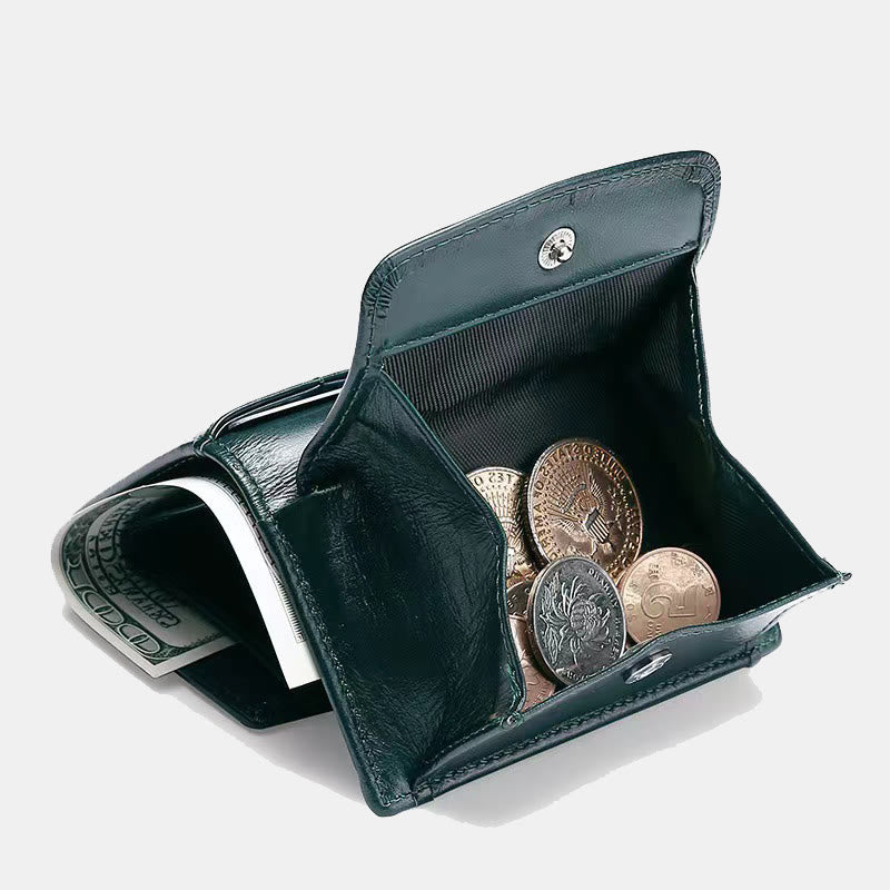 Kleine, kompakte RFID-blockierende Lederbrieftasche mit Airtag-Steckplatz